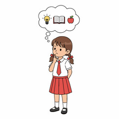 Pensive schoolgirl in uniform contemplates learning, books, and bright ideas