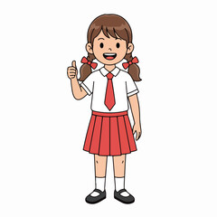 Cheerful schoolgirl giving a thumbs up for academic success and positive learning