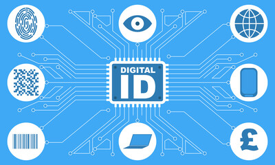 National government digital identification style vector illustration, Biometric and technology verification concept