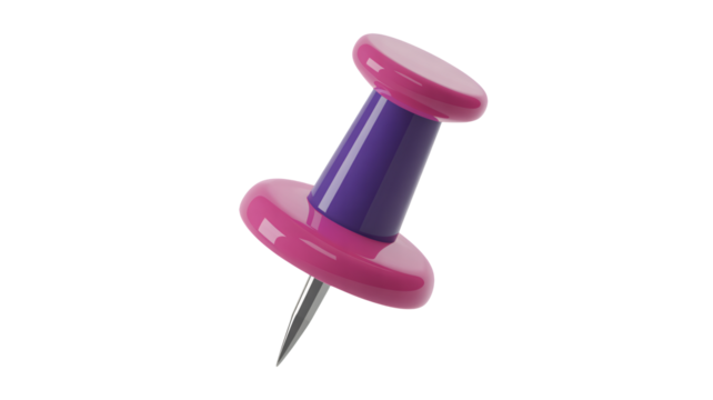 Vibrant 3D push pin illustration, perfect for marking important notes, projects, and creative ideas with a sleek, modern design