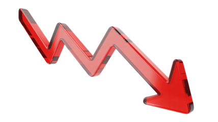Red downward arrow illustrating financial decline, economic downturn, or business losses with a sleek, modern design