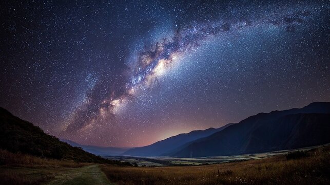 Stunning Milky Way galaxy over majestic mountains at night, capturing the beauty of the universe - Powered by Adobe
