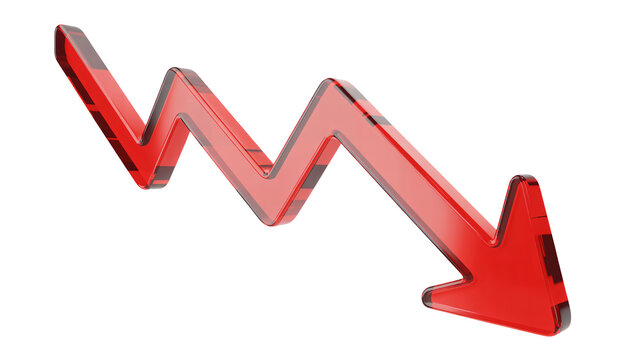 Red downward arrow illustrating financial decline, economic downturn, or business losses with a sleek, modern design