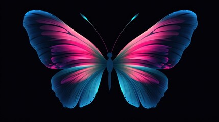 Abstract glowing butterfly on black background.  Possible use Graphic design, website background, digital art