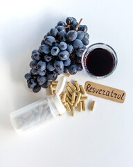 Resveratrol supplements and homeopathy. Selective focus.