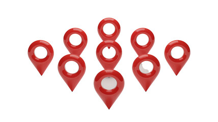 Fototapeta premium Red location markers indicating multiple destinations, perfect for travel, marketing, and navigation concepts, showcasing a network of places to explore