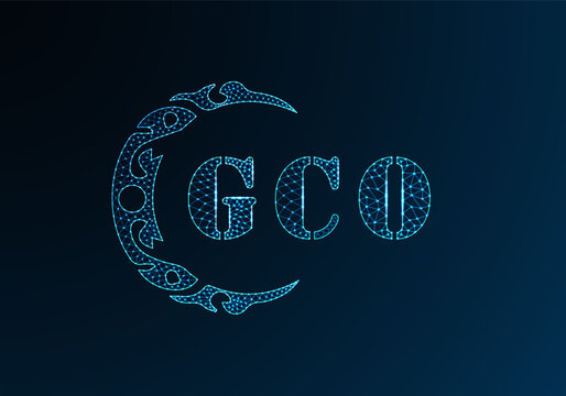 Low poly letter logo GCO design. GCO letter logo low poly vector design on blue color gradient background. GCO logo low poly design