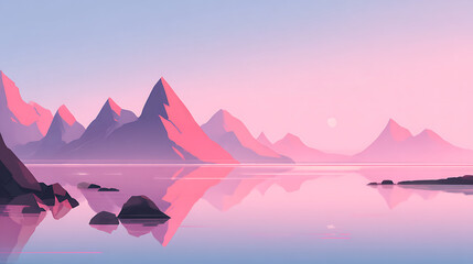 Scenic misty mountain landscape over reflective water