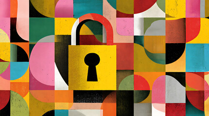 Security lock concept illustration colorful background