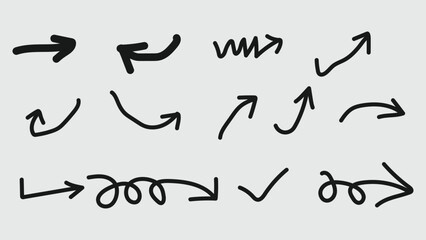 Hand Drawn Arrow Collection Set Directional Sign Vector Graphic Element on Grey Backdrop