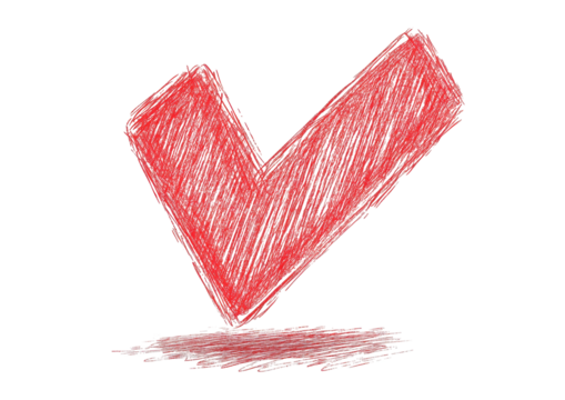 Red sketch of a checkmark symbol against a black background