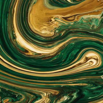 A mesmerizing seamless loop of green and gold liquid metal creating hypnotic patterns. A unique and modern abstract background for St. Patrick's Day.