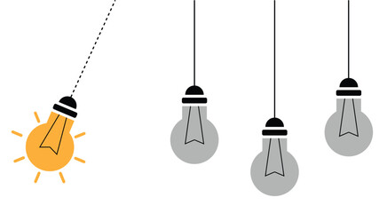 Light Bulbs Switched Off One is Working and Swinging. Start up in business and idea generation vector art