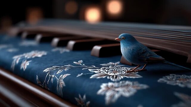 Aesthetic artistic conception of Guzheng and birds