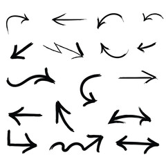Collection of hand drawn doodle arrows pointing in various directions and styles on white background