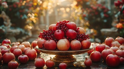 Rustic Still Life of Red Apples and Pomegranate Seeds