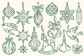Plakat Christmas ornament doodles collection. Art for greeting cards, wedding invitations, poster design, postcards, branding, logo design, background.