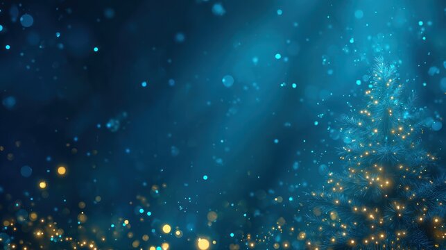 Abstract festive background with blurred lights, gold spots and teal gradient lighting
