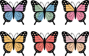 Collection of six colorful watercolor butterflies in a grid pattern