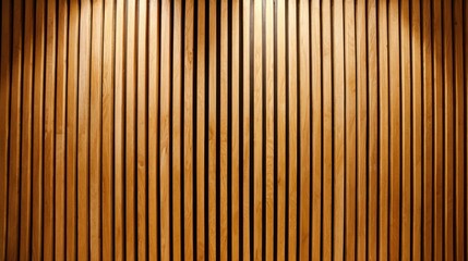 Obraz premium Vertical wooden slats in warm tones form a stylish backdrop enhancing the ambiance of a contemporary indoor environment. The design emphasizes natural materials and modern aesthetics.