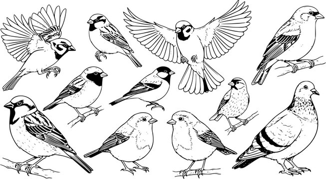 Birds hand drawn vector illustration.
