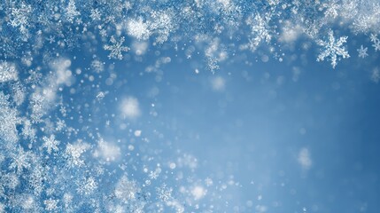 Blue gradient background with decorative white snowflakes around the top and left edges