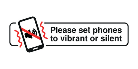 Smartphone with Sound Waves and Mute Reminder Text – High-Quality Vectorial Stock Image