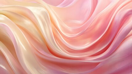 Fototapeta premium Pearlescent fabric with flowing waves of pink and peach hues.