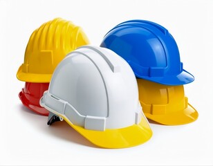 Fototapeta premium Grouping colorful hard hats providing safety and protection