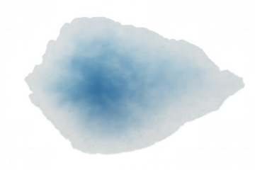 Ripped watercolor paper with blue abstract paint texture on a transparent alpha channel background