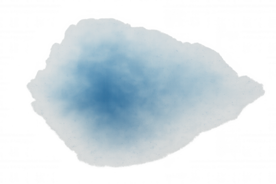 Ripped watercolor paper with blue abstract paint texture on a transparent alpha channel background