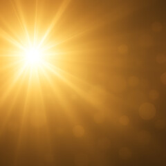 Bright Sun Rays or Starburst on Warm Gold Background.