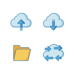 Modern Flat Line Style Cloud and Folder Data Storage Icon Set