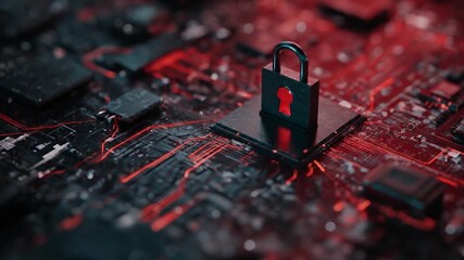 Cybersecurity concept padlock on digital circuitry protecting data - Powered by Adobe