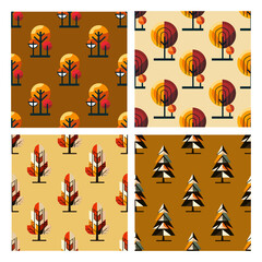 autumn trees seamless patterns set