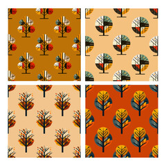 autumn trees seamless patterns set