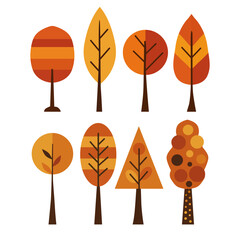 hand drawn autumn trees set