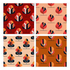 autumn trees seamless patterns set