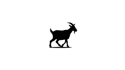 Fototapeta premium Black silhouette of a standing goat with horns on a clean white background, side view. Farm animal vector illustration for graphic design.