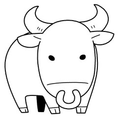 モノクロのかわいい牡牛のイラスト