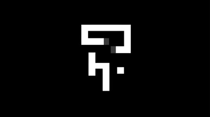 Obraz premium Minimalist Digital Pixel Art Symbol: White Geometric Futuristic Glyph on Solid Black Background, Abstract Modern Design Concept