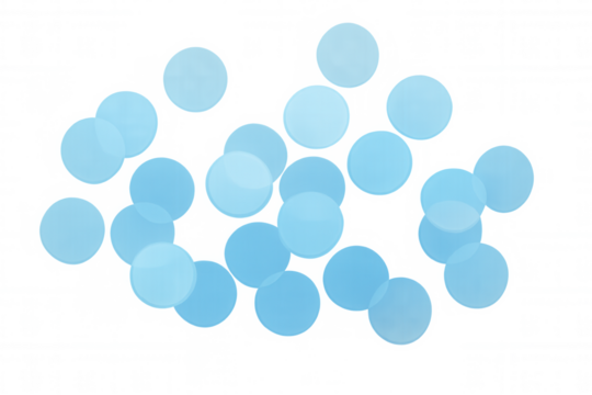 Blue bokeh light effect overlaying transparent background, abstract circles creating soft festive atmosphere