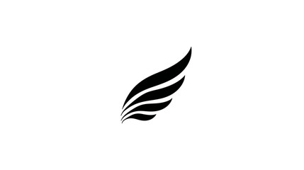 Fototapeta premium Stylized black wing graphic on white background, symbol of freedom, flight, speed, and elegance. Simple vector icon design.
