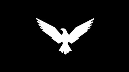 Obraz premium Majestic white eagle or bird of prey silhouette with spread wings against a stark black background, symbolizing freedom and power.
