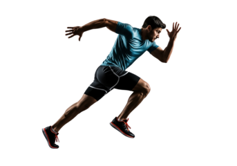 A man is in the act of running and reaching a milestone. He has a determined expression on his face, showcasing the power of human performance