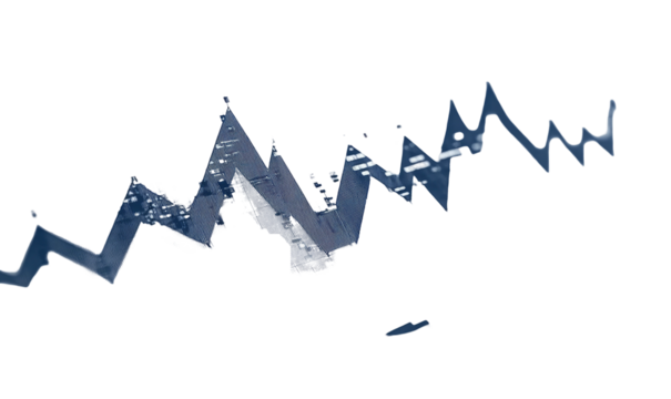 Abstract city skyline reflected in dark water, creating a jagged, blue line