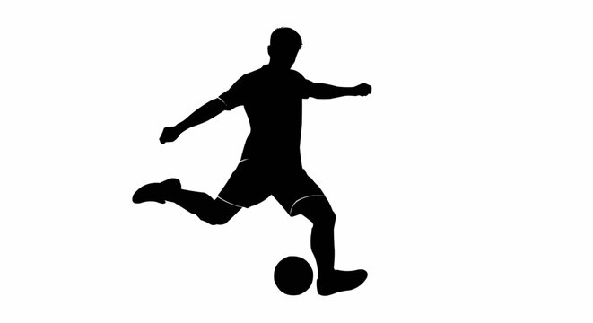 Dynamic soccer player silhouette kicking ball with power and precision