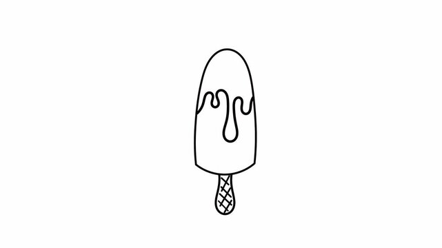 Black Sketch Style Ice Cream and Mocktail Icon Animation on White Background