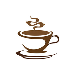 Obraz premium Vector art of a stylized brown coffee cup with steam rising from it, isolated on a the cup is modern and sleek, with a curved handle and a matching saucer the steam forms an abstract, swirling pattern