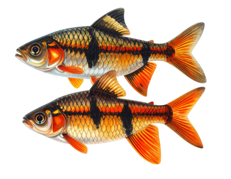 Realistic Tiger Barb Fish Illustrations Bundle – isolated on transparent background